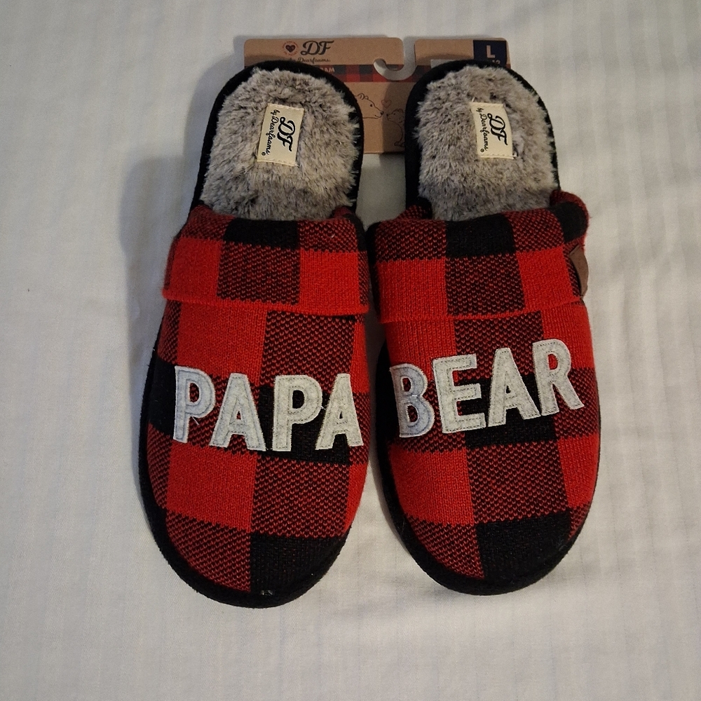 Dearfoams Red and Black Buffalo Plaid Mens Slippers